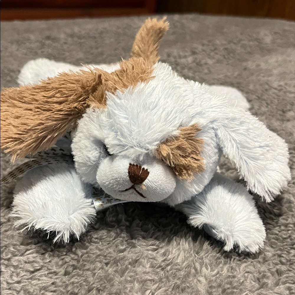 Bearington Baby Collection Cute Plush Blue and Brown Puppy Dog Rattle Lovey Toy